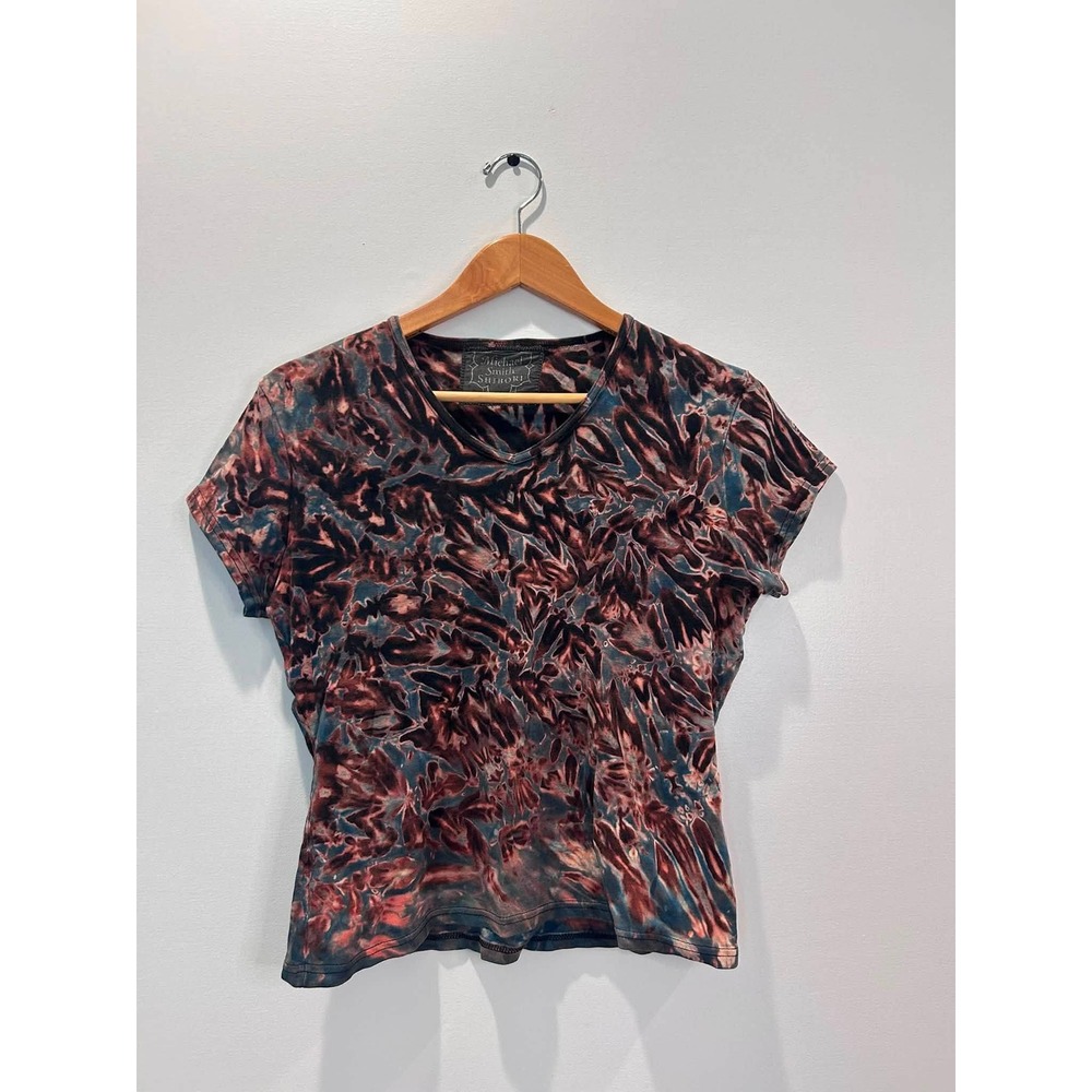 Michael Smith Shibori Top Women Medium Multicolor Hand Dyed Cotton Tee